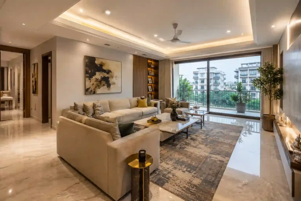 Interior of a low rise floor in Sector 67A with marble flooring