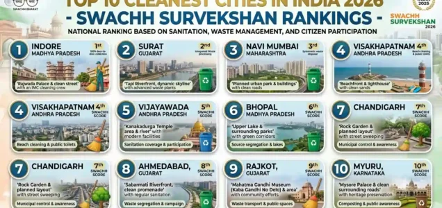 Top 10 Cleanest Cities in India 2026 - Swachh Survekshan Rankings