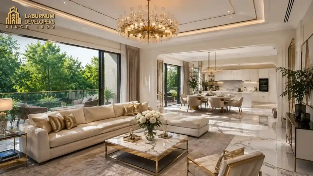 4 BHK luxury floor Gurgaon interior — spacious living room