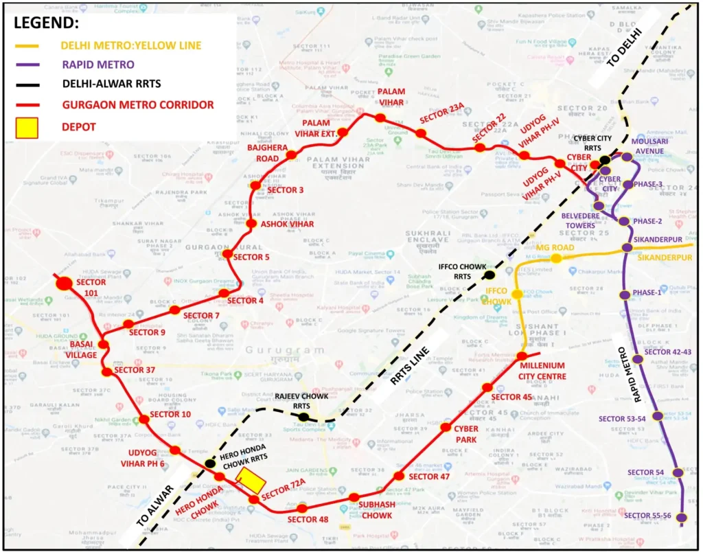Gurgaon Metro Key Plan
